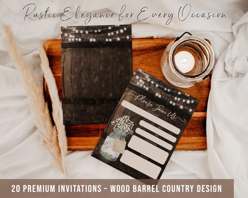 Your Main Event Prints 20 Rustic Country Wood Barrel Invitations â€“ Fill-In Style 5x7 Invites for Wedding, Bridal Shower, Baby Shower, Birthday, Engagement, Anniversary, or Party - Image 4